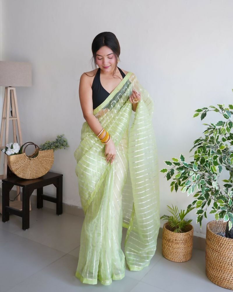 Vamsee Devika Green Organza Silk Saree