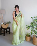 Vamsee Devika Green Organza Silk Saree