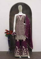 Anaita Maroon Chinon Stitched Suit with Embroidery Coding Sequence Work - Distacart
