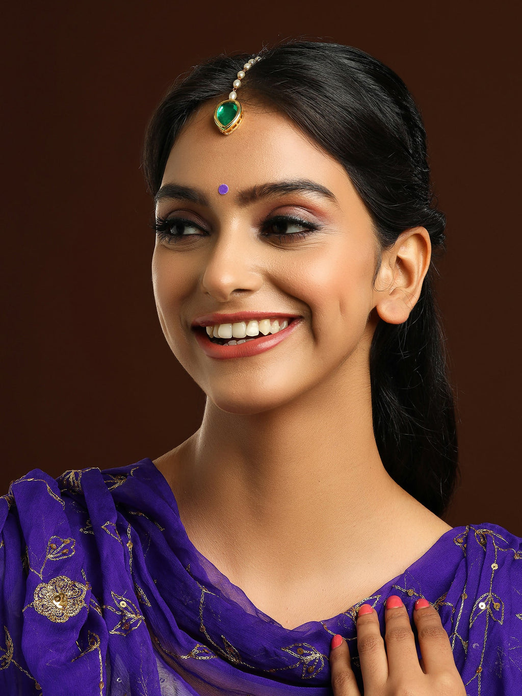Ruby Raang Green Tear Drop Green Meenakari Maang Tikka - Distacart