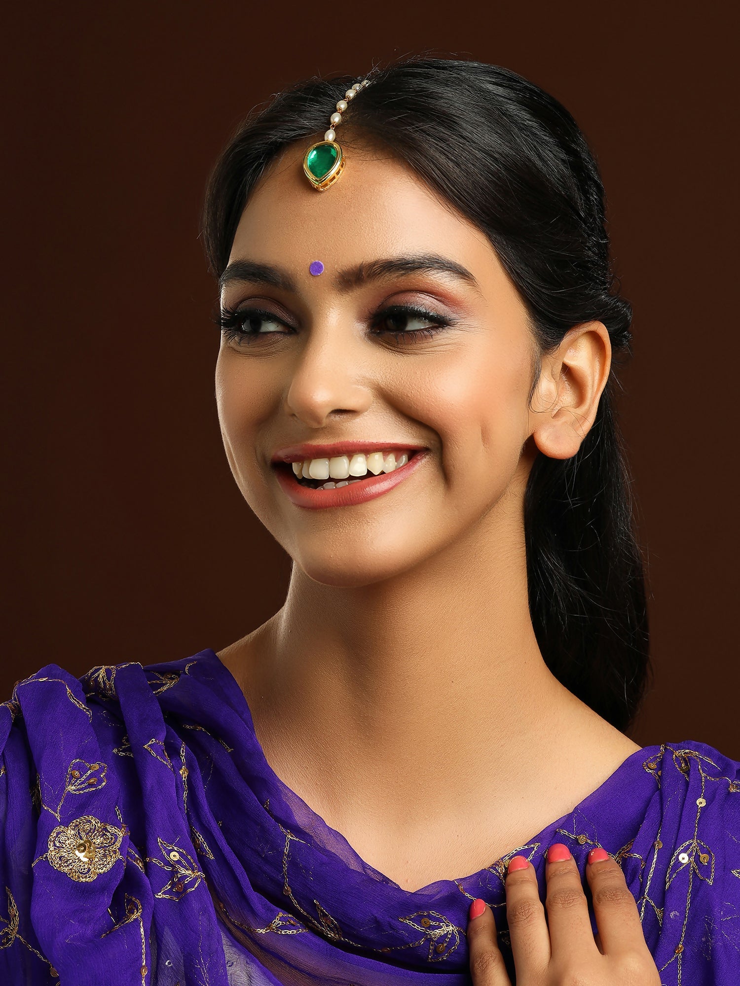 Ruby Raang Green Tear Drop Green Meenakari Maang Tikka - Distacart