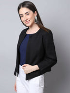 Even Apparels Black 100% Viscose Open Front Statement Women's Jacket - Distacart