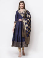 Myshka Blue Color Silk Solid Anarkali Gown With Dupatta