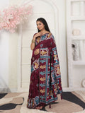 Shree Shyam Fashion Silk Blend Wine Saree - Distacart