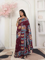 Shree Shyam Fashion Silk Blend Wine Saree - Distacart
