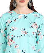 Vamika Sky Blue French Crepe Printed Party Wear/Casual Wear Kurti - Distacart