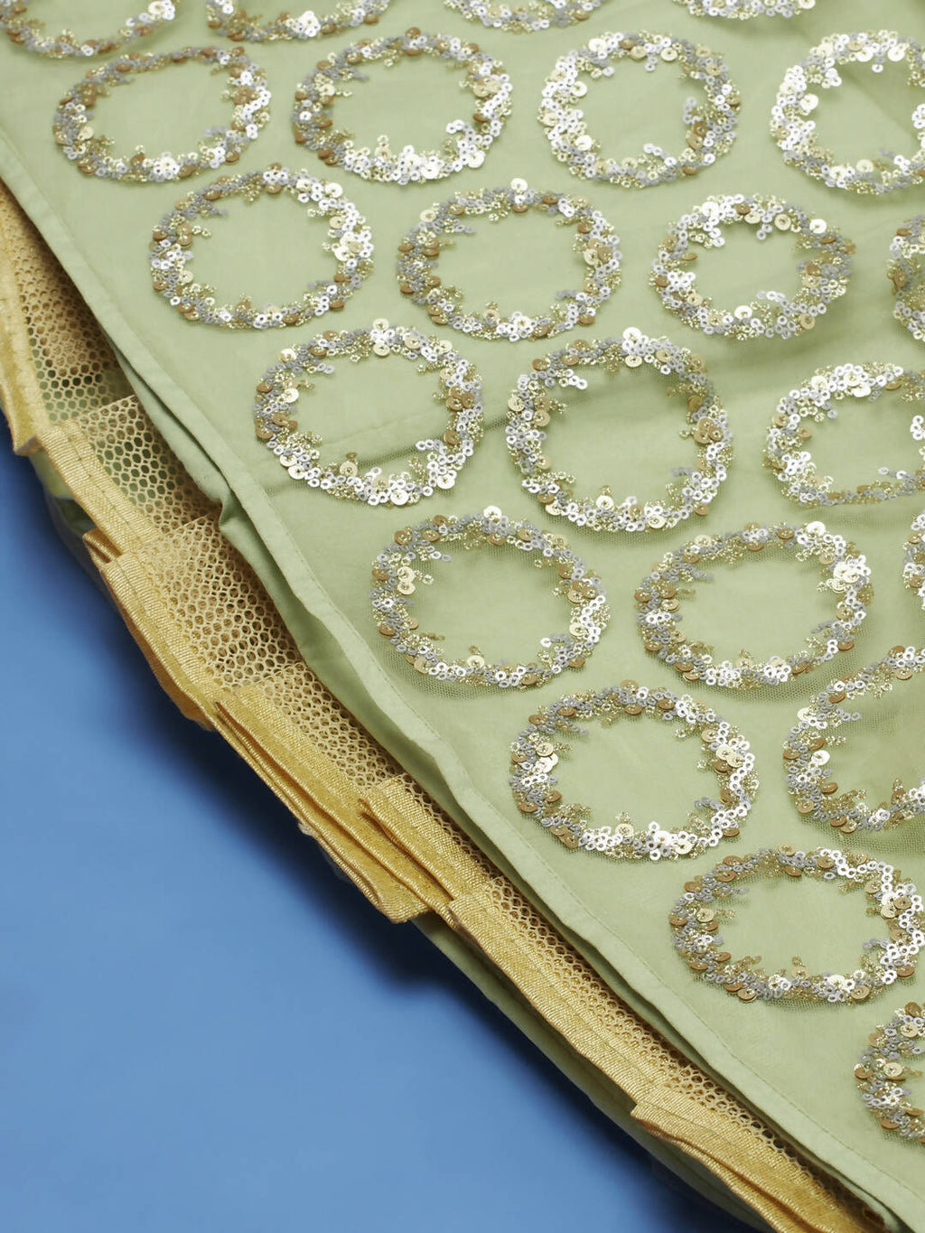 House of Panchhi Lime Green Net Embroideried Round Sequins Lehenga