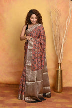 Very Much Indian Modal Silk Ajrakh Handblock Printed Natural Dyes With Designer Border Saree - Red
