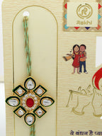 NVR Women & Men Set of 2 Gold Kundan-Studded Handcrafted Wraparound Rakhi Set With Roli Chawal - Distacart