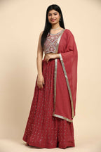 Red Georgette Embroidered Lehenga choli with Dupatta - Dhara