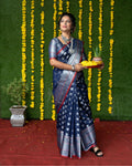 Jyoti Fashion Women's Navy Blue Soft Handloom Silk Zari Woven Saree with Blouse