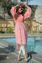 Juniper Women Peach Georgette Bandhani High-Low Tunic - Distacart