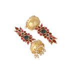 Nuyug 22K Gold-Plated Enamel & Beaded Dome Shaped Jhumka Earrings - Distacart