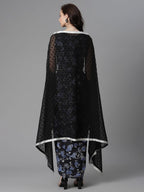 Ahalyaa Women's Black Crepe Digital Print Top Skirt With Shrug - Distacart