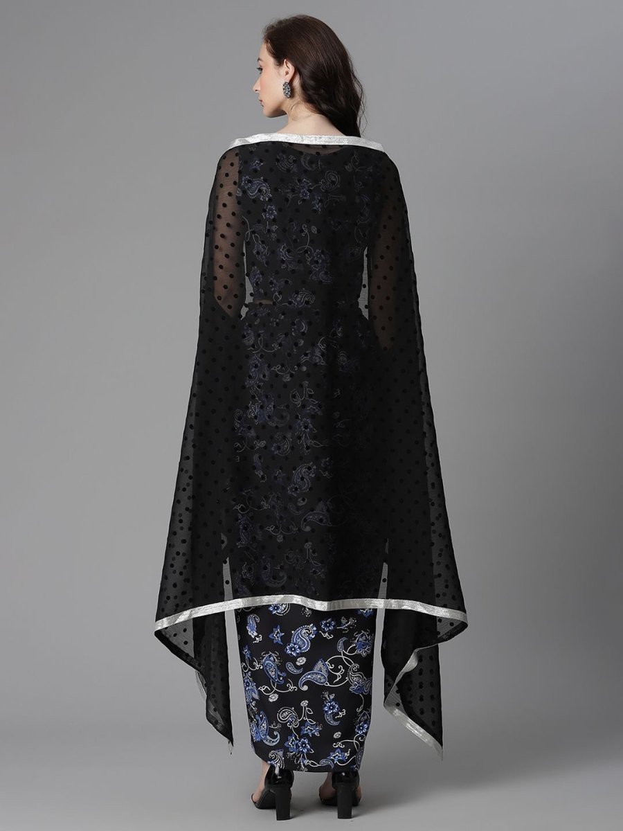 Ahalyaa Women's Black Crepe Digital Print Top Skirt With Shrug - Distacart