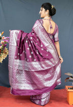 Jyoti Fashion Women's Wine Soft Banarasi Silk Zari Woven Saree with Blouse