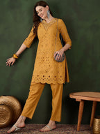 Sangria Embroidered Pure Cotton Kurta & Trousers