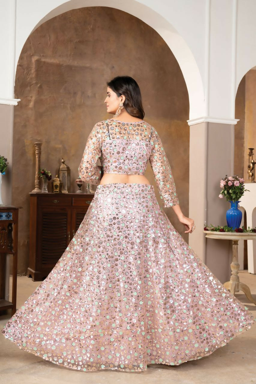 Eilara Light Peach Colour Designer Sequence Work On Net Lehenga Choli