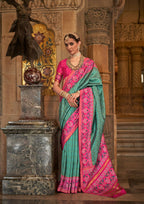 Persian Green Banarasi Weaving, Ultra Aqua Finish, Zari Work Banarasi Silk Saree - Rath Kunti