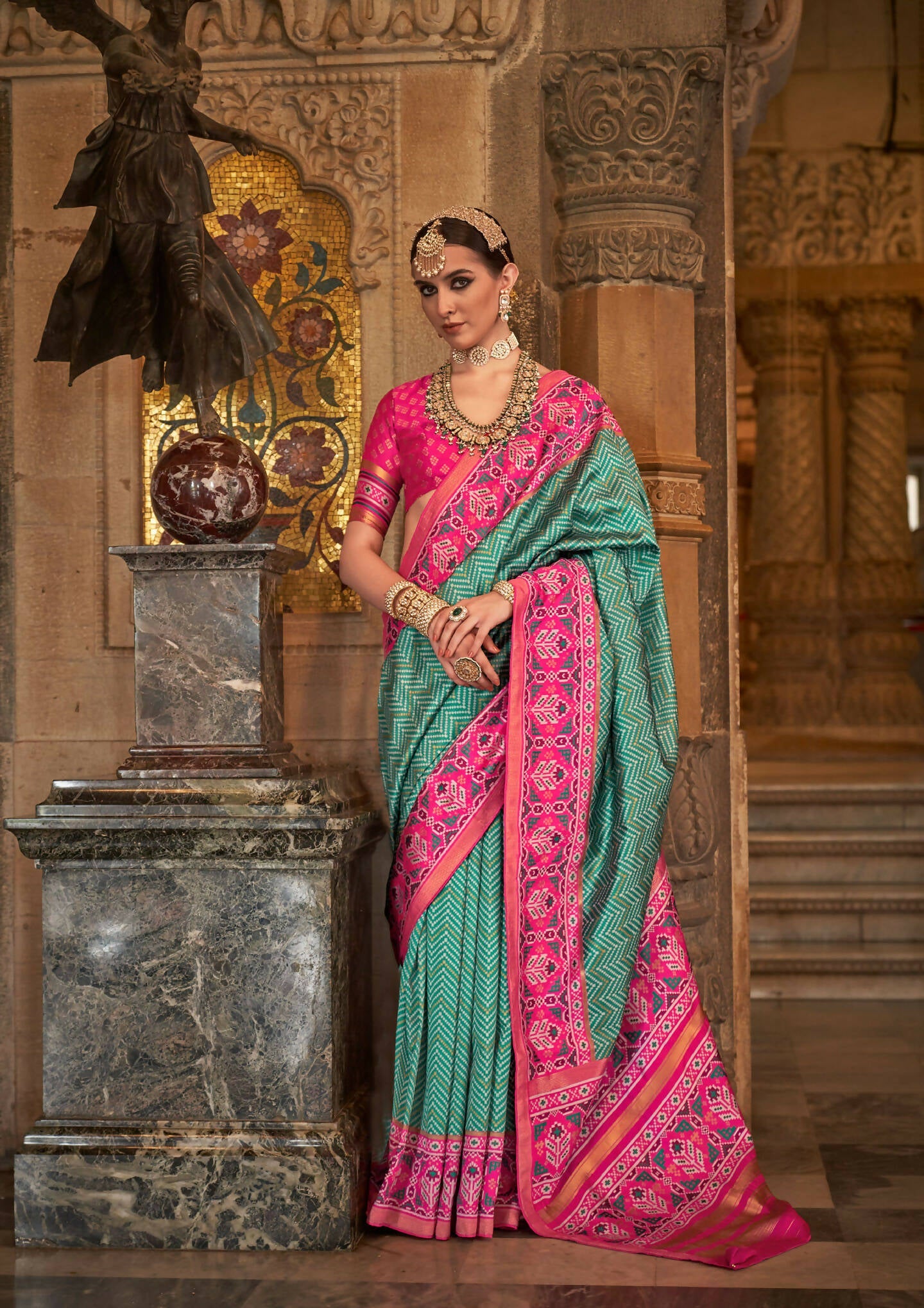 Persian Green Banarasi Weaving, Ultra Aqua Finish, Zari Work Banarasi Silk Saree - Rath Kunti