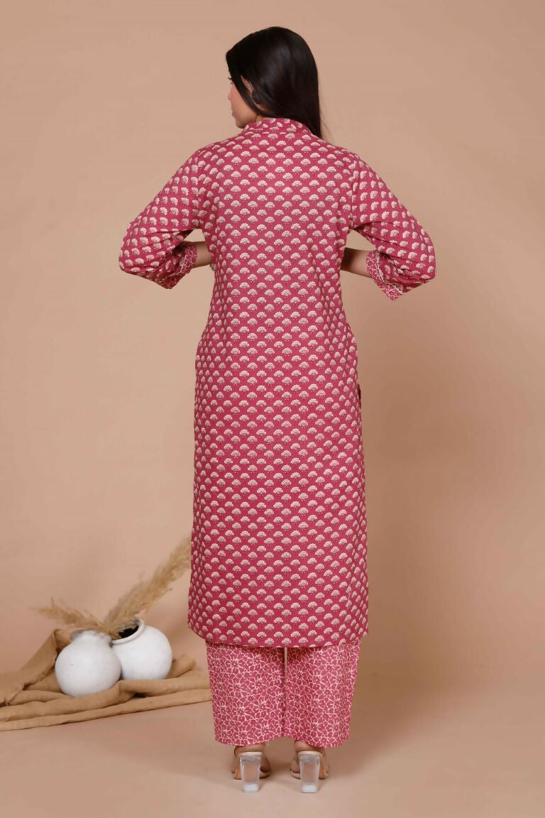 Miravan Women's Pink Straight Floral Printed Kurta & Palazzo With Dupatta Set