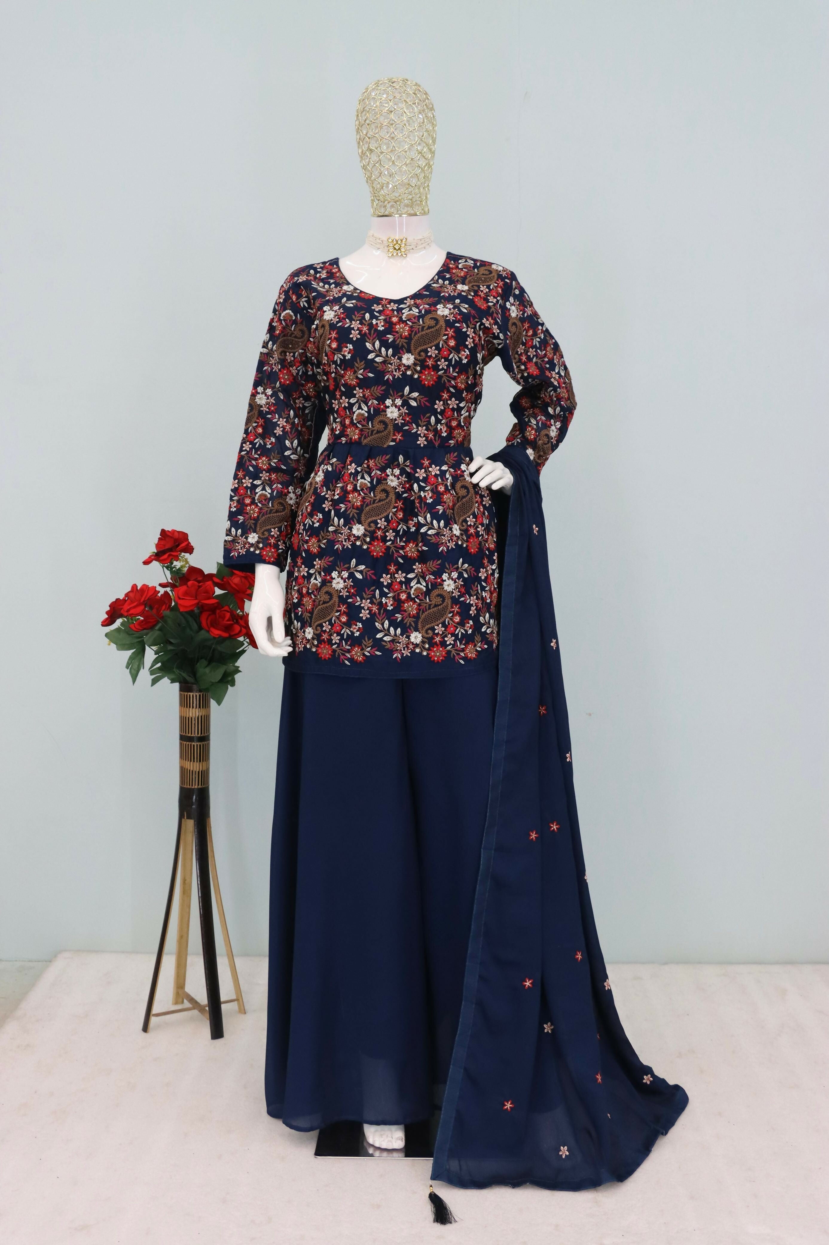 Anaita Blue Chinon Embroidered With Sequins Work Salwar Suit - Distacart