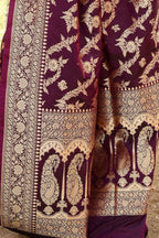 Joban Fashion Wine Banarasi Soft Pure Handloom Banarasi Silk Saree