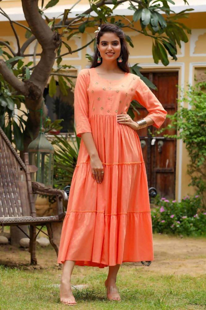 Yufta Peach Cotton Dobby Dress