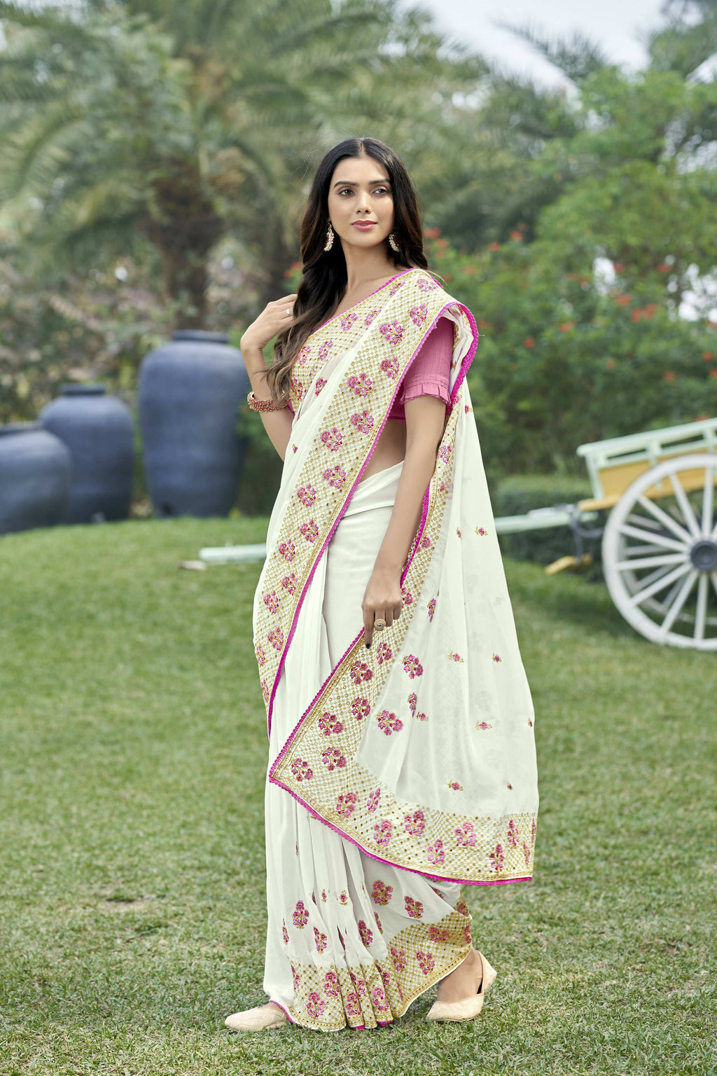 Vamsee Rashmika 2.0 White Georgette Silk Saree