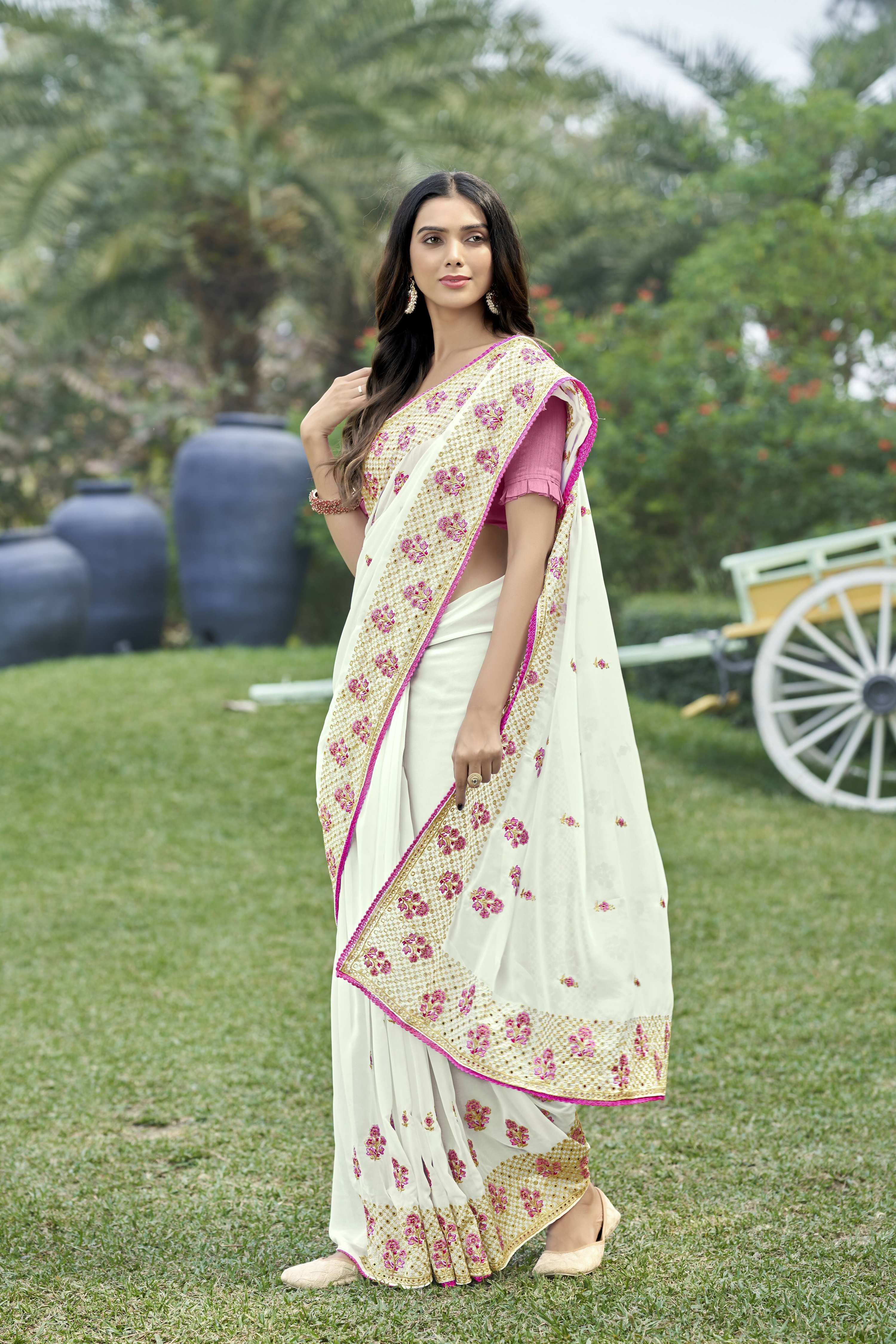 Vamsee Rashmika 2.0 White Georgette Silk Saree