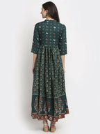 Rudra Bazaar Floral Printed A-Line Flared Green Kurti - Distacart