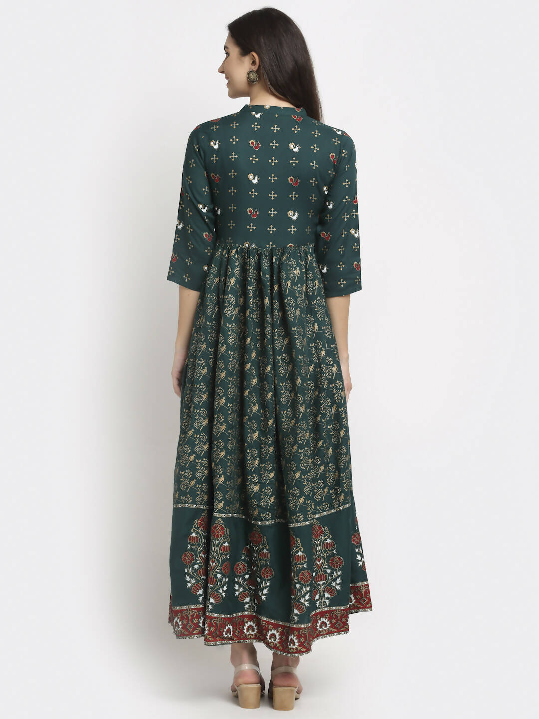 Rudra Bazaar Floral Printed A-Line Flared Green Kurti - Distacart