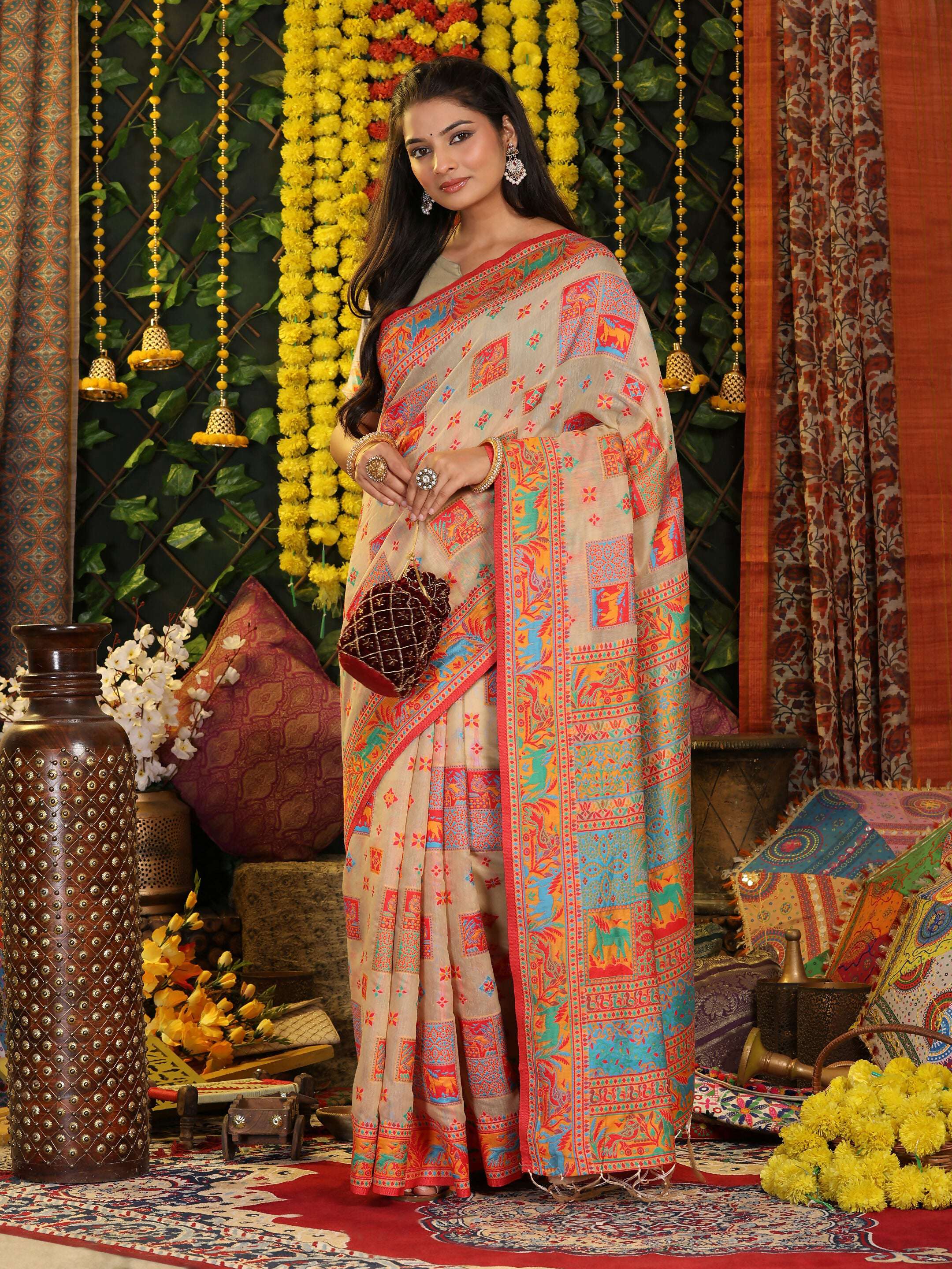 Shree Shyam Fashion Linen Cotton Off White Saree - Distacart