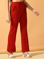 Myshka Women's Red Flared Party Trouser
