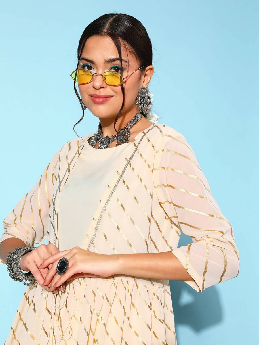 Ahalyaa Off-White Solid Fluid Tie-Up Top - Distacart