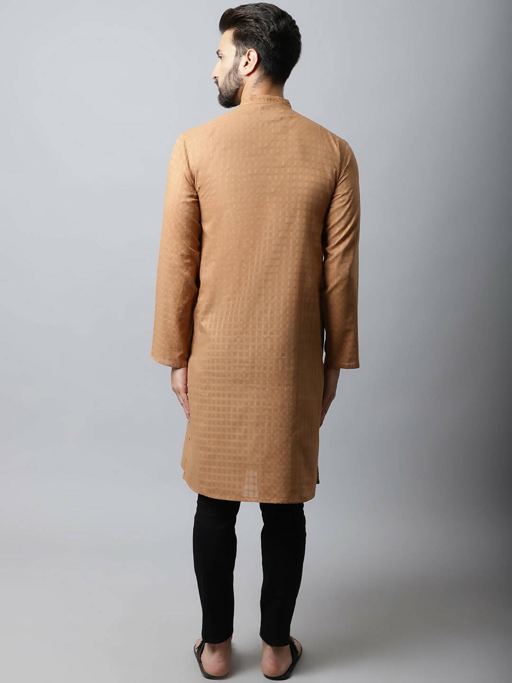 Even Apparels Brown Color Pure Cotton Men's Kurta With Band Collar (CHK1200) - Distacart