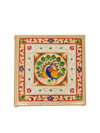 Golden Peacock Gold-Toned & Red Handcrafted Minakari Peacock Design Wooden Chowki