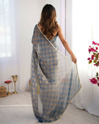 NC Chiffon Chex Wevon Chex Designer, Lace Party Wear Saree - Blue