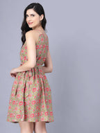 Myshka Cotton Printed Sleeveless Shoulder Straps Multicolor Women Dress - Distacart