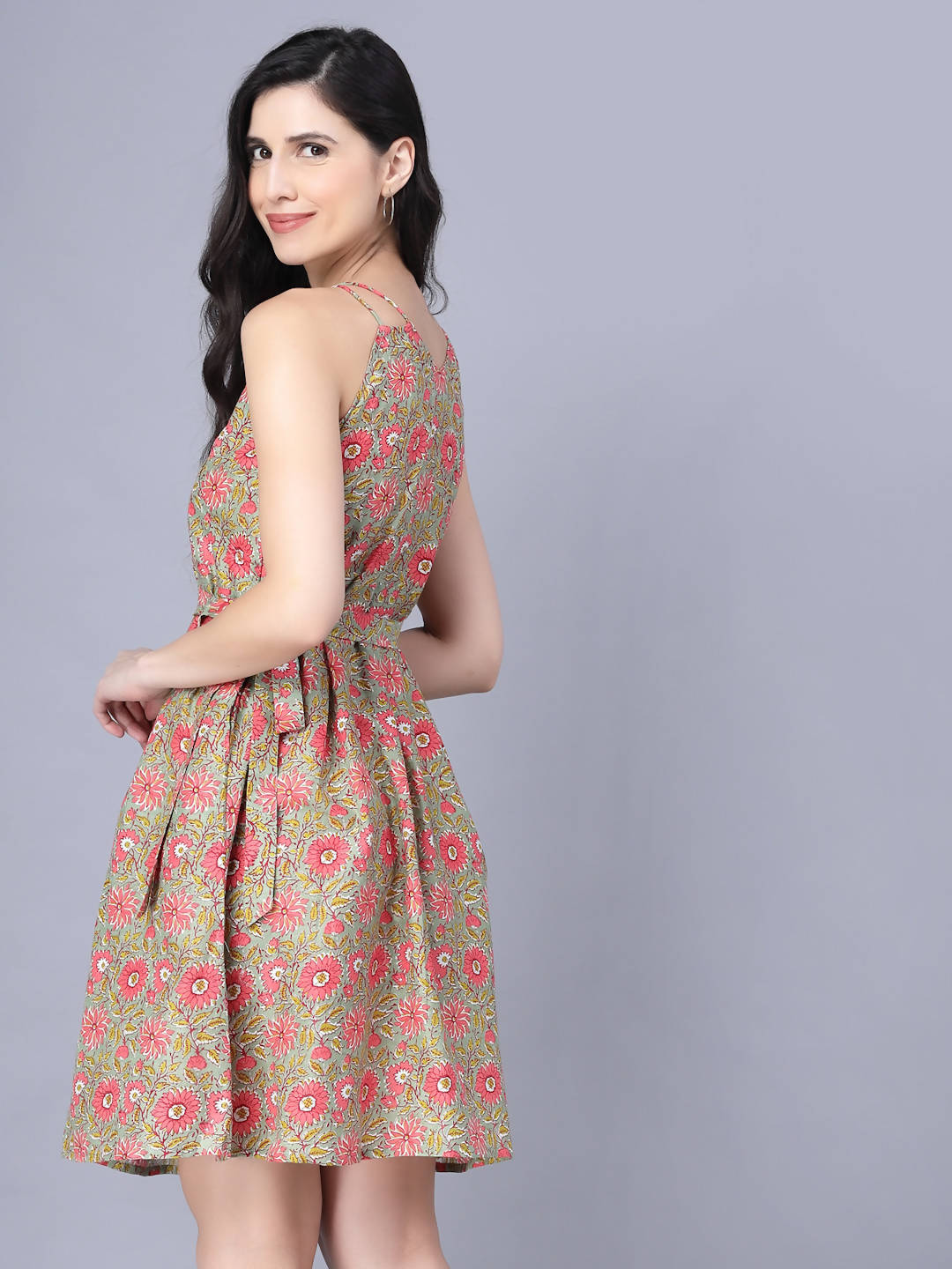 Myshka Cotton Printed Sleeveless Shoulder Straps Multicolor Women Dress - Distacart