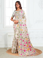 Shree Shyam Fashion Linen Cotton White Saree - Distacart