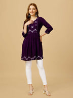 Jyoti Fashion Women's Purple Viscose Rayon Embroidered Casual Top