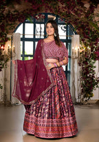 Women's Wedding Traditional Mulberry Dull Satin Lehenga Choli - Kaushlya