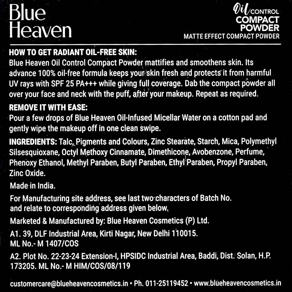 Blue Heaven Oil Control Compact Powder Matte Finish SPF 25 PA+++ Honey Ingredients