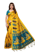 Vamika Yellow & Blue Kalamkari With Jhalar Khadi Silk Saree