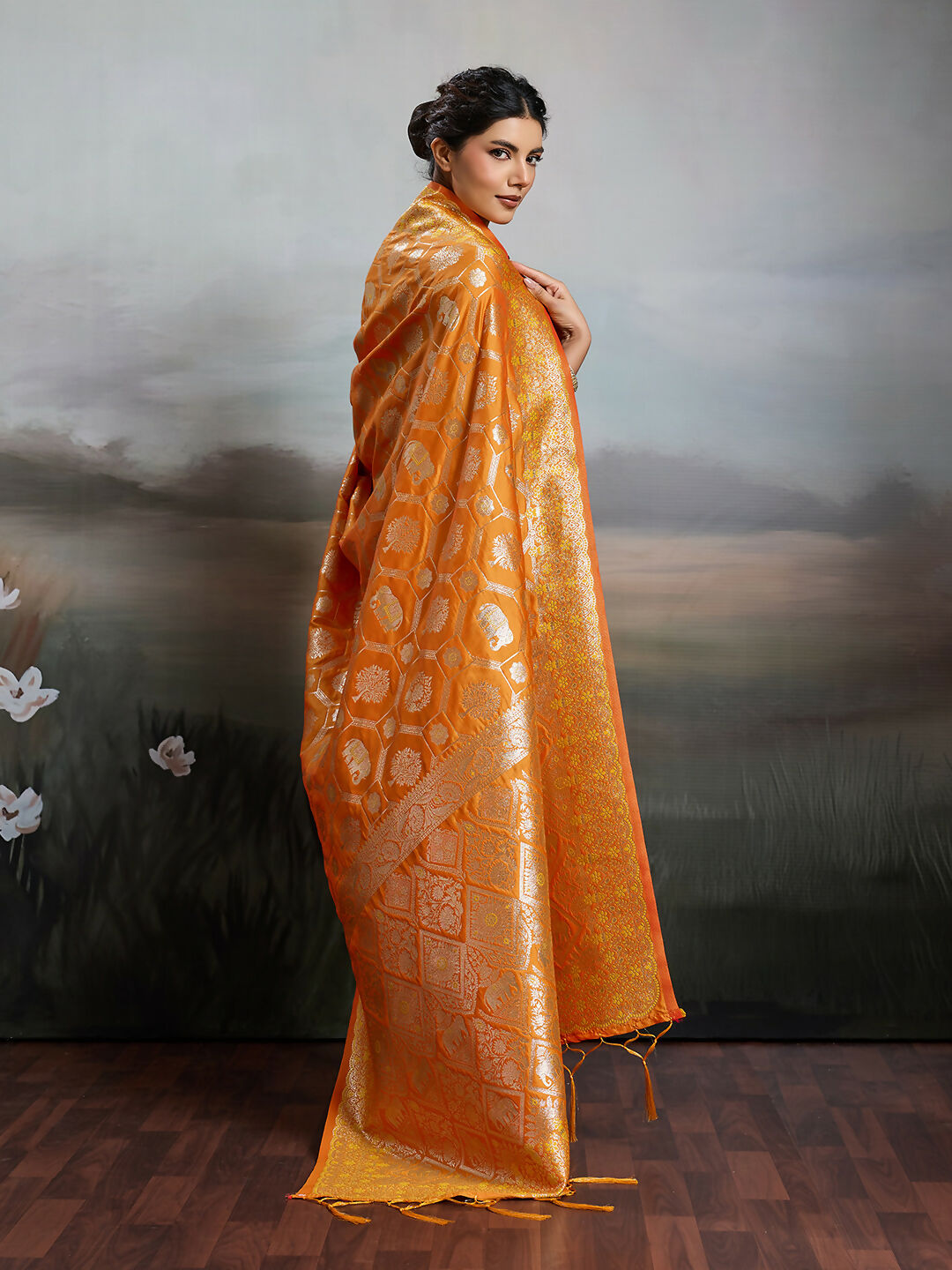 Shree Shyam Fashion Orange Silk Blend Saree - Distacart
