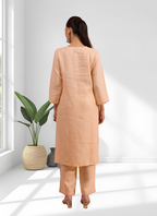Joban Fashion Coral Linen Embroidered Readymade Long Kurta With Pant - Distacart
