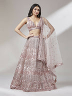 House of Panchhi Rose Gold Net Mirror & Sequinse embroidery Lehenga choli & Dupatta