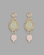 VOJ Gold-Polished Nude Pink And Mint Green Stone Studded Jewellery Set With Maang Tikka