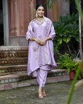 Vaasva Women's Tissue Silk Emboidered Suit Set With Solid Pant & Solid Embroidered Dupatta